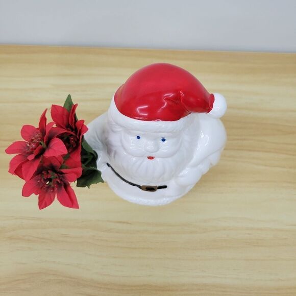 Vintage Christmas Santa Claus Vase with Poinsetta Figurine Coin Bank by Russ - Picture 14 of 15